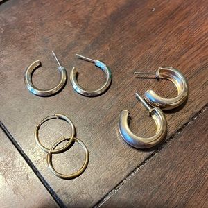 3 Sets - Medium Gold Hoop Earrings